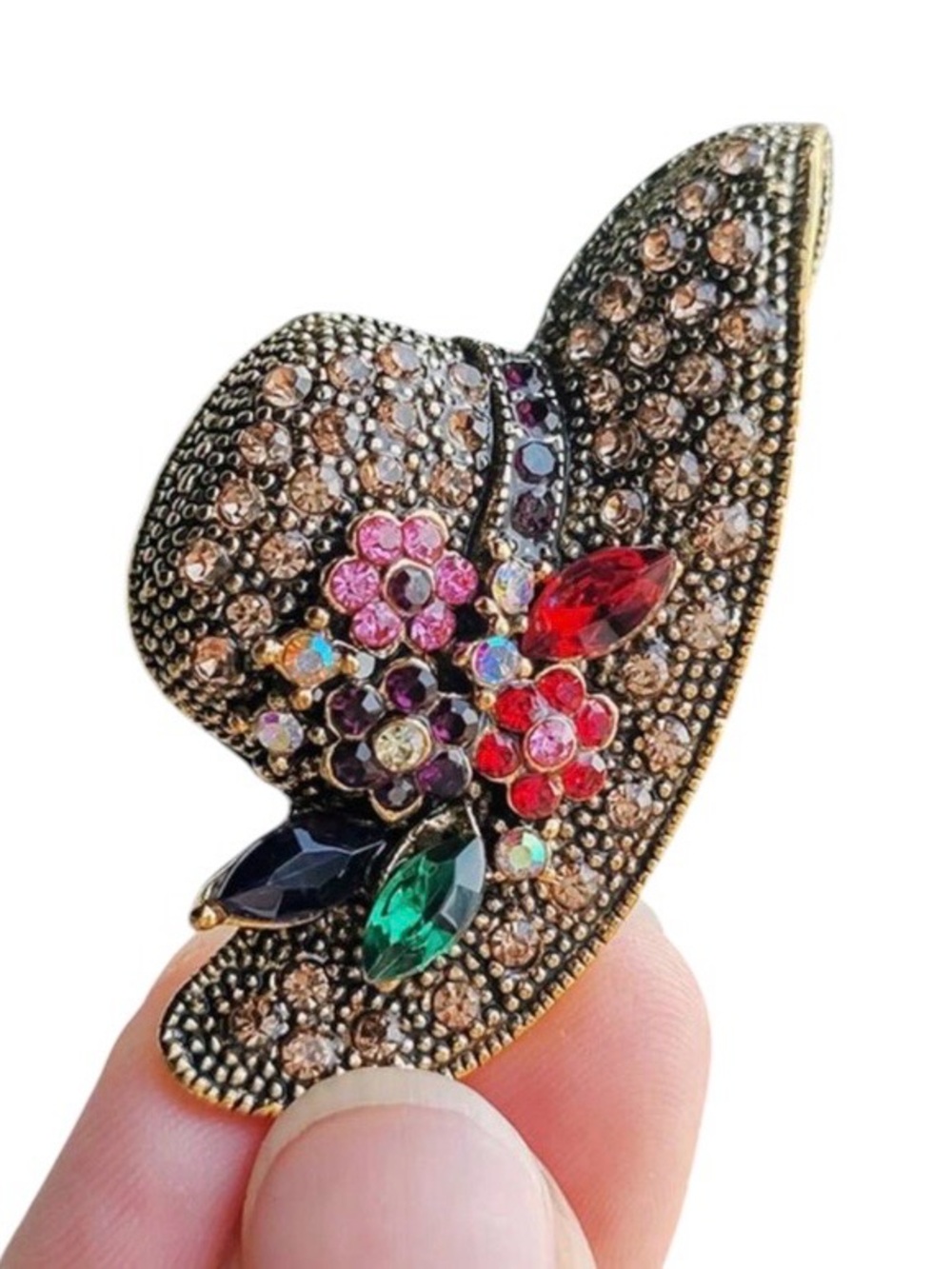 Multicolor Crystal Floral Hat Brooch - Women Accessories